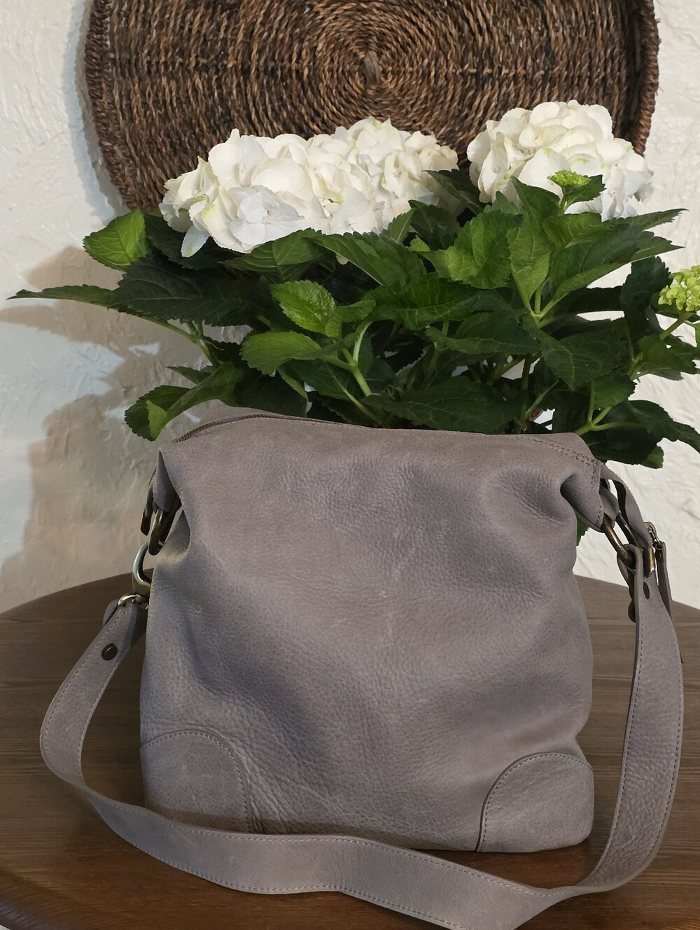 Sundance Gray Nubuck Lightweight Shoulder Bag, Made In Italy, Slouchy, Bohemian
